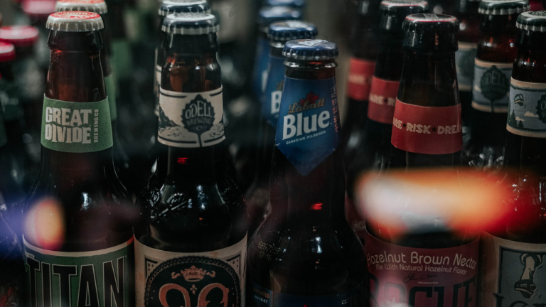 bottles of beer on a shelf