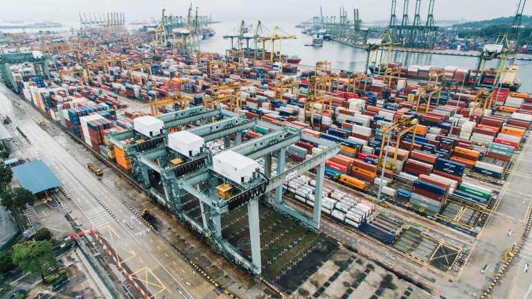 logstic hub at a port full of containers