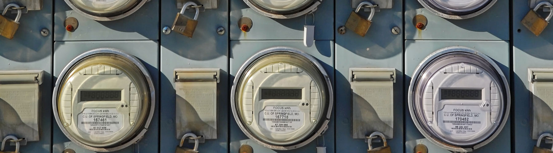 Energy meters aligned on a wall