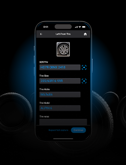 A smartphone showing a tire scanner interface
