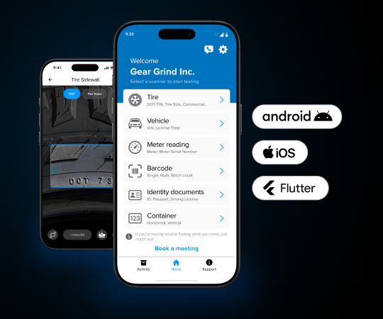 2 smartphones showing the Anyline tire scanner integrations