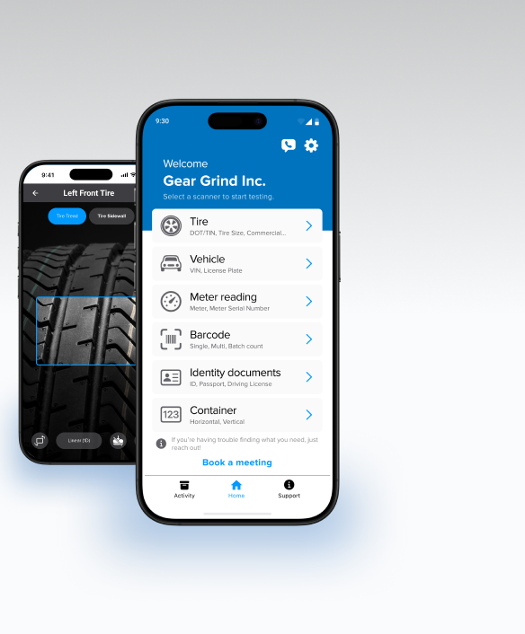 2 smartphones showing the Anyline tire scanner integrations