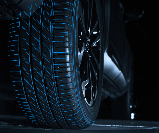 A tire with the tread highlighted